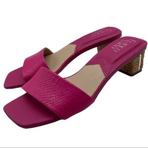 Franco Sarto Cruella Pink Leather Stacked Wood Heel Slip On Sandal Size 7
